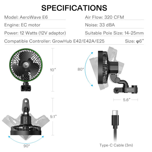 Vivosun AeroWave E6 6″ Clip On Fan