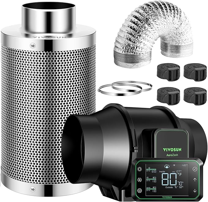 VIVOSUN AEROZESH S6 6″ FAN + CARBON FILTER + DUCTING + E42A CONTROLLER KIT